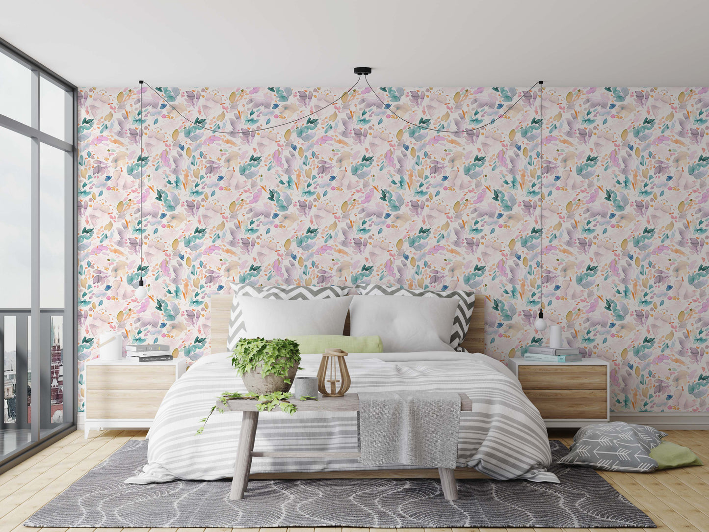 Cute Birds and Modern Floral Self Adhesive Wallpaper