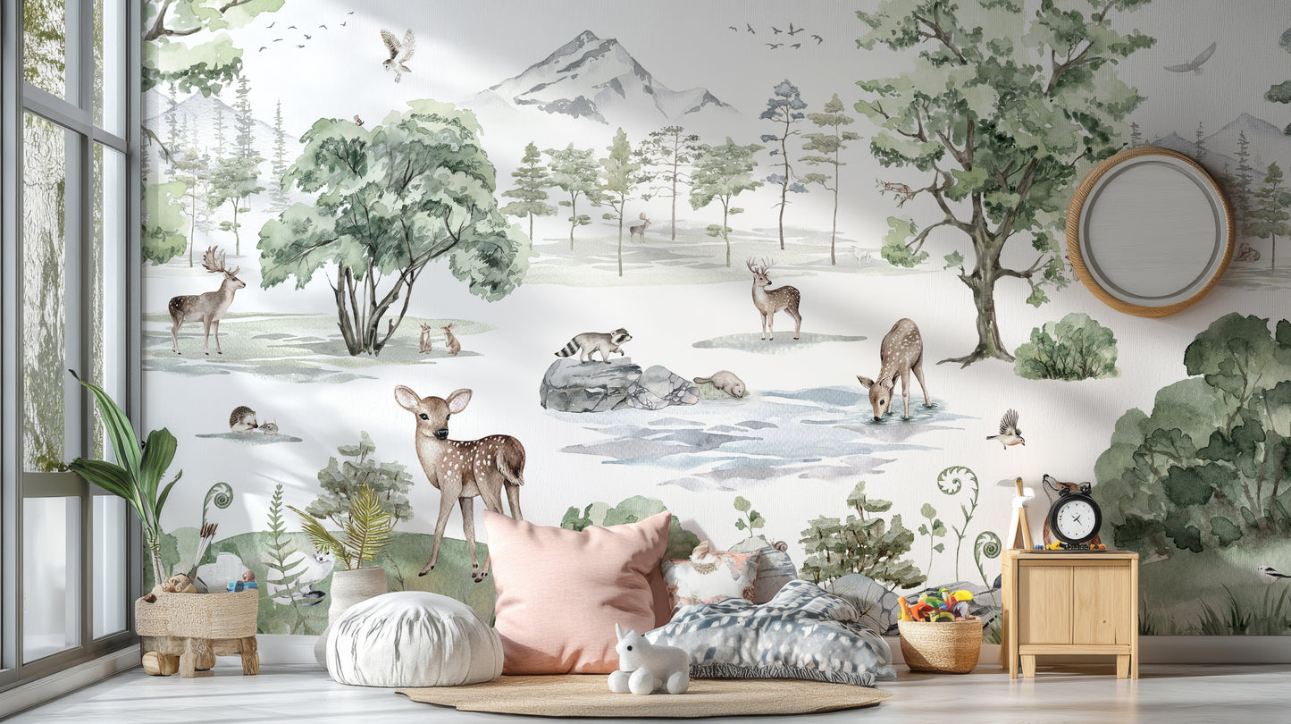 Winter deer mural perfect for peaceful forest-themed décor.
