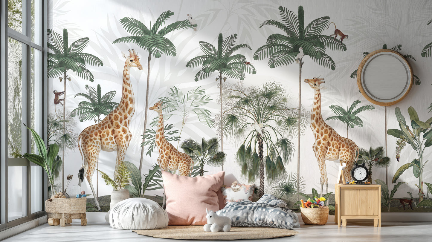 Gracious giraffes wallpaper for a tranquil room ambiance.