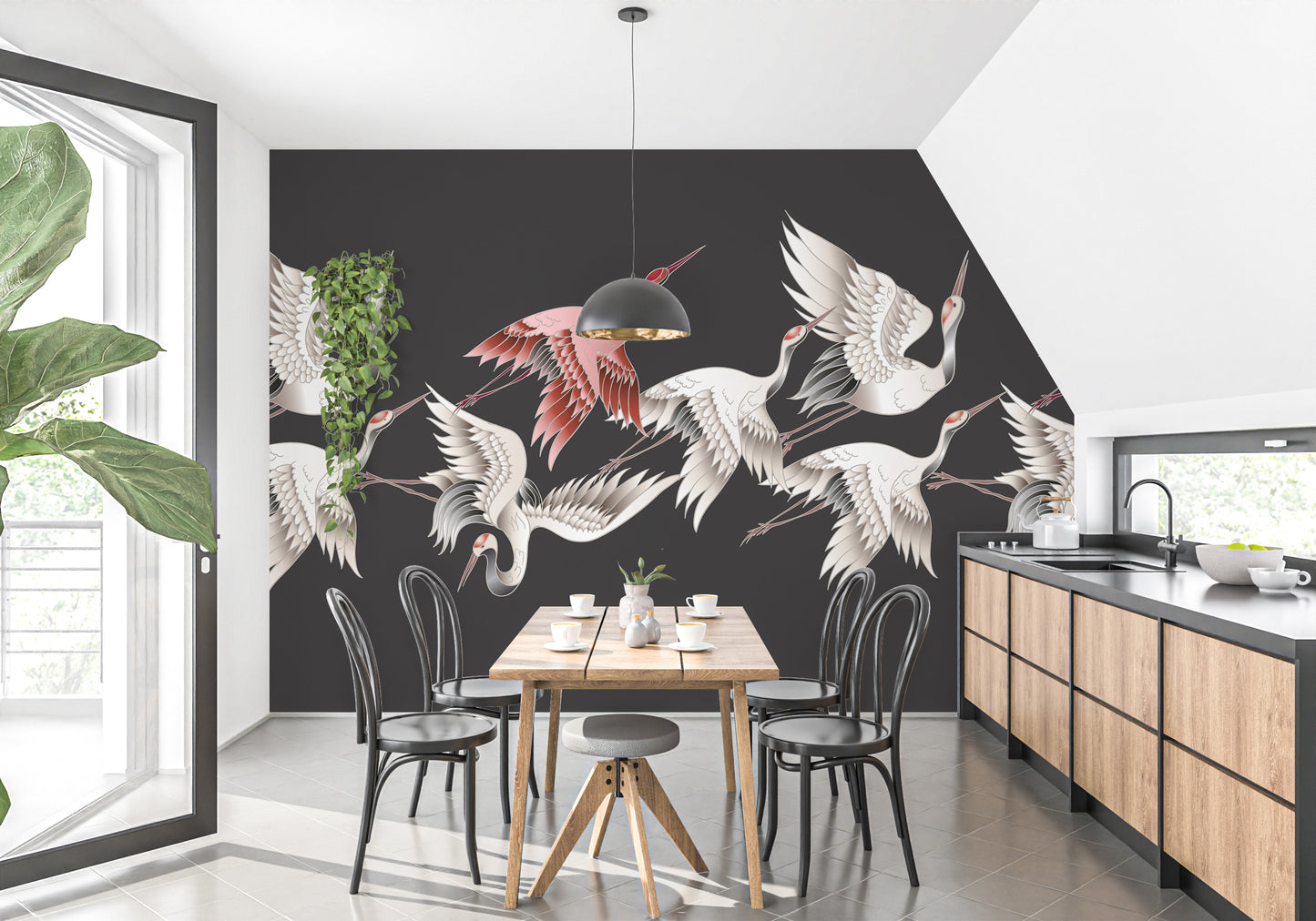 Stunning crane design for mural wallpaper