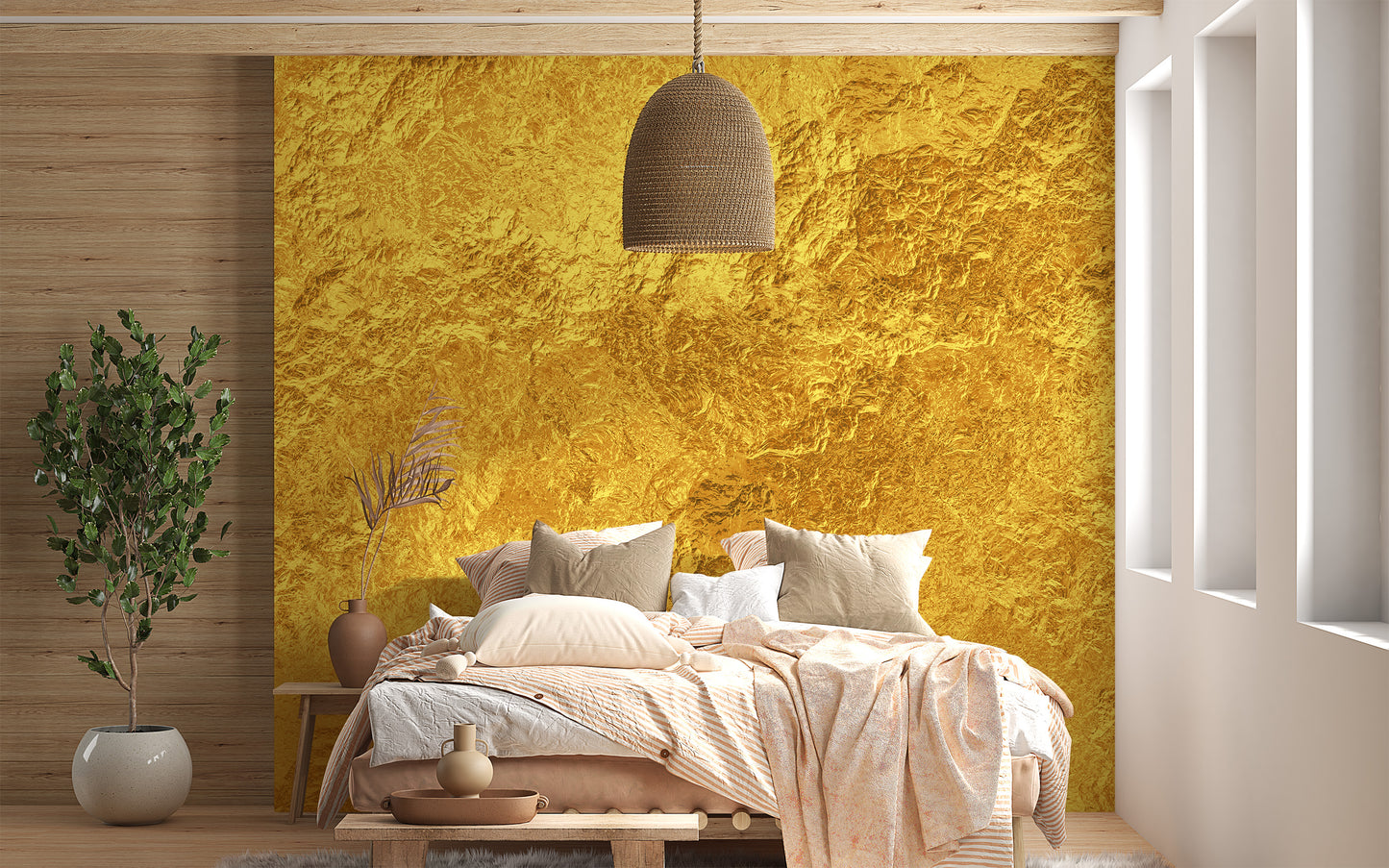 Elegant gold mural creates a refined look