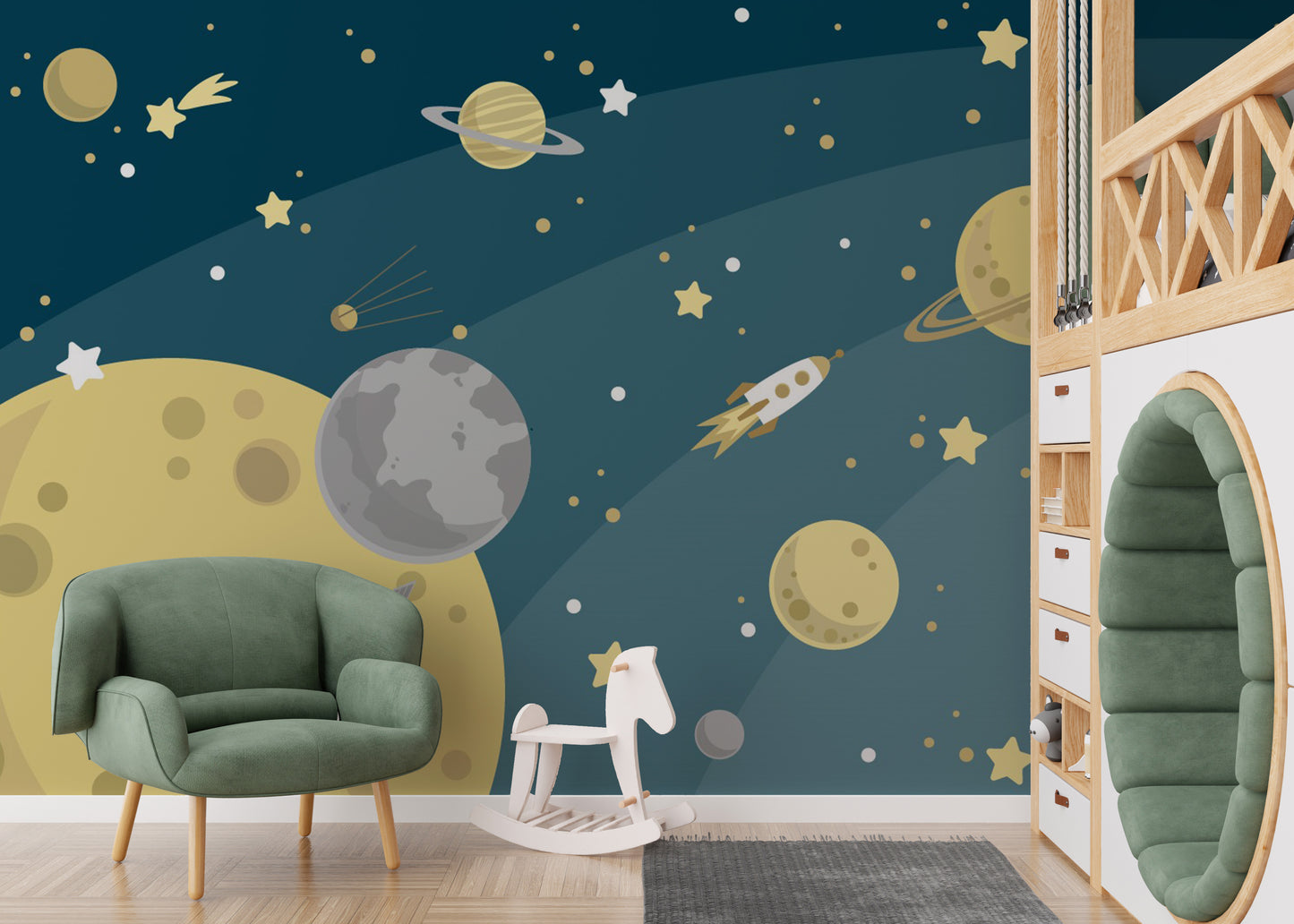Space-themed mural with planets
