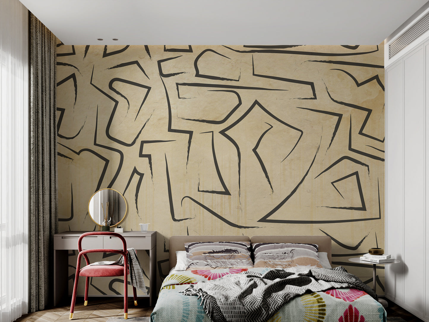 Modern metallic texture wallpaper with gold accents