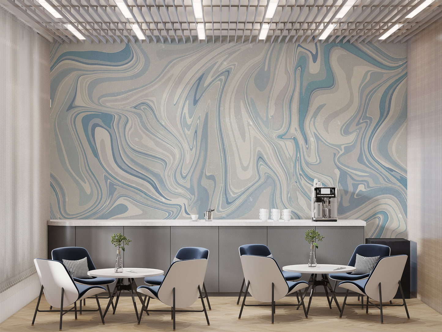 Artistic blue Klint misty mural for peaceful room decor