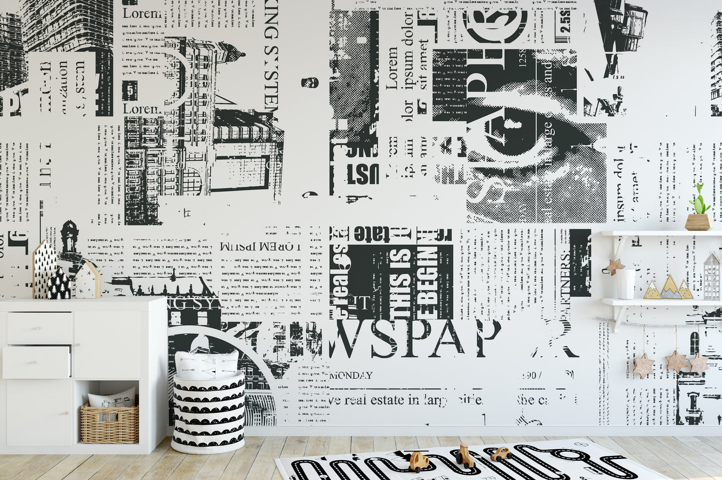 Stylish newsprint wallpaper for interiors