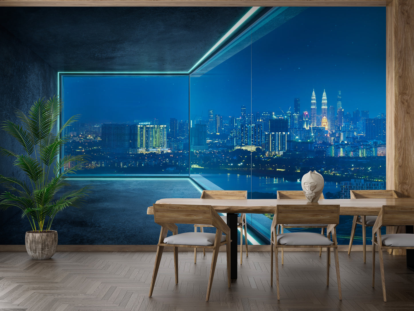 Metropolis Glow Edge Wall Mural at Night