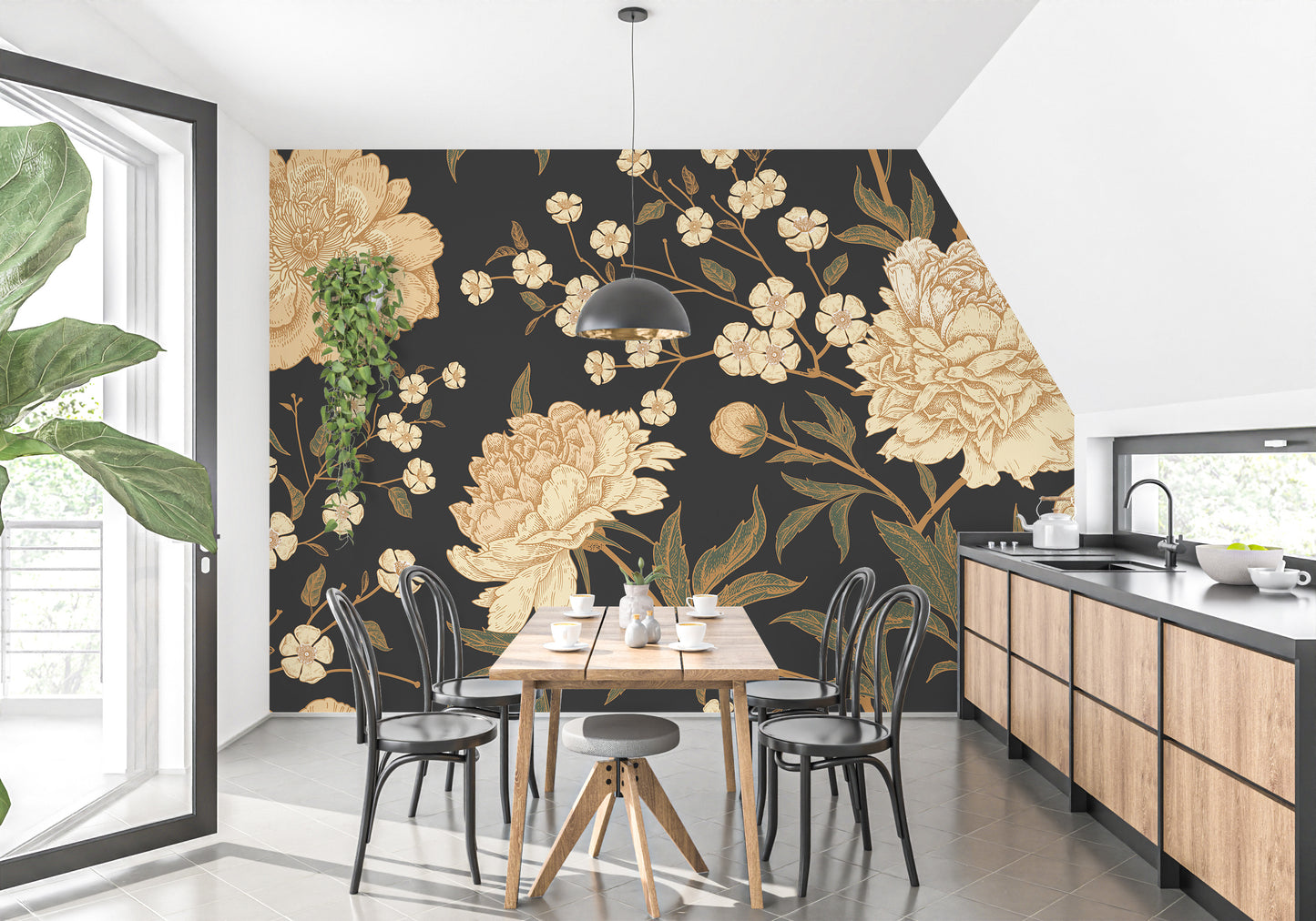Dark floral peony wallpaper mural for allure