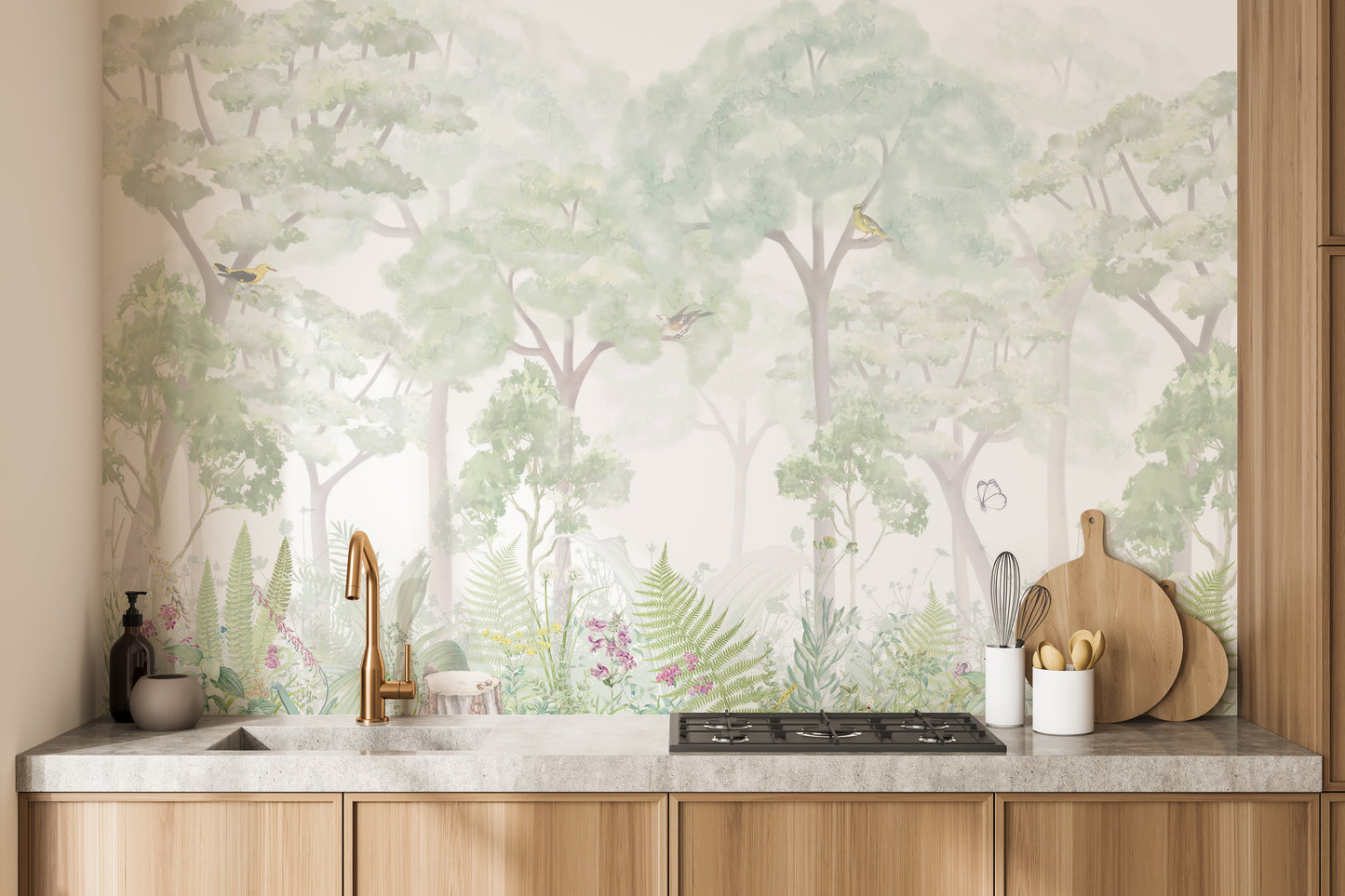 Calm woodland wallpaper mural for a serene home decor