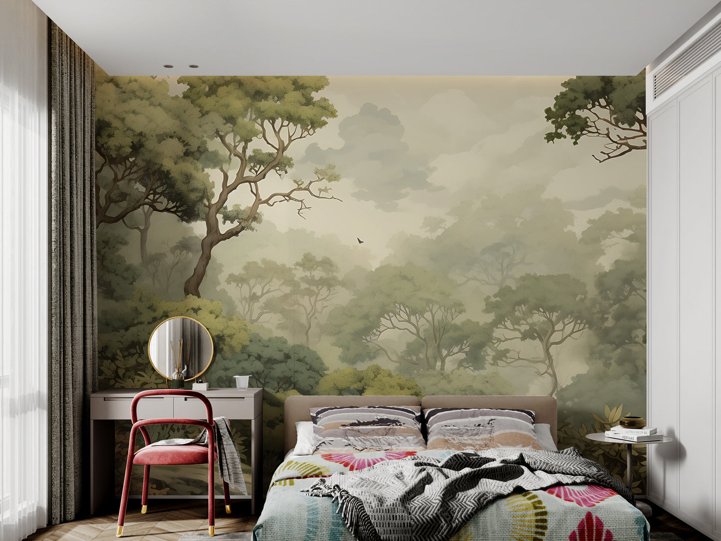 Soft earthy tones forest mural