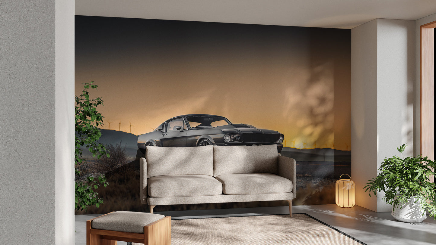 Artistic Mustang sunset mural for walls