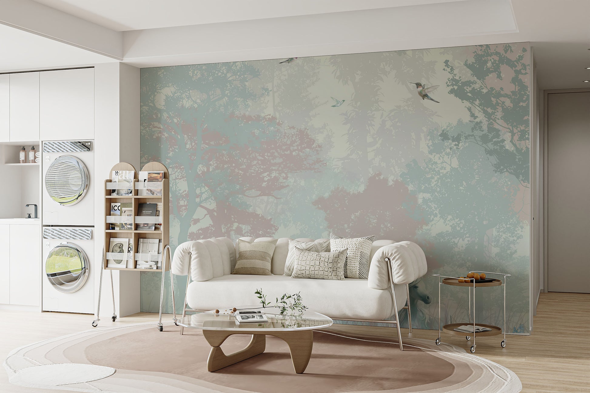 Mystical forest mural with glowing trees and magical details