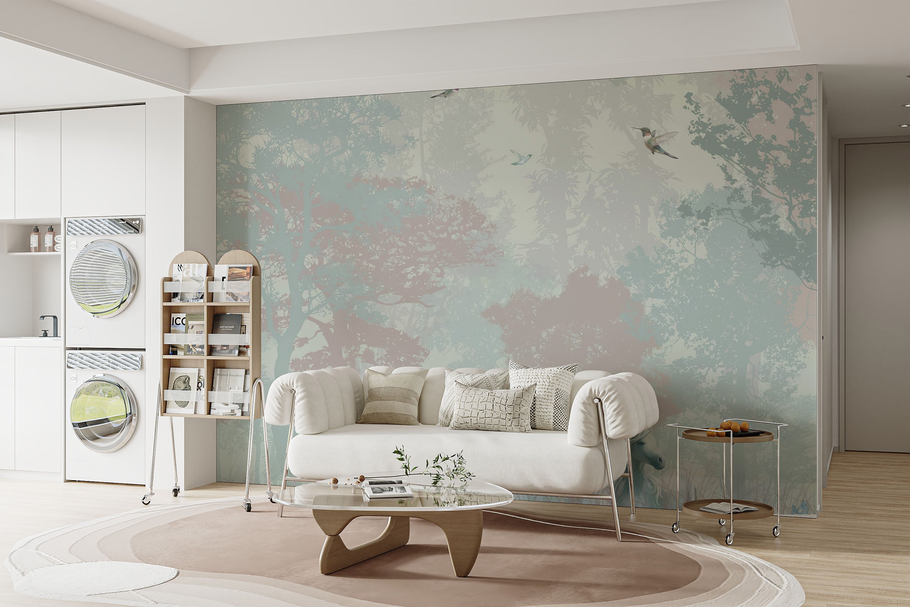 Mystical forest mural with glowing trees and magical details