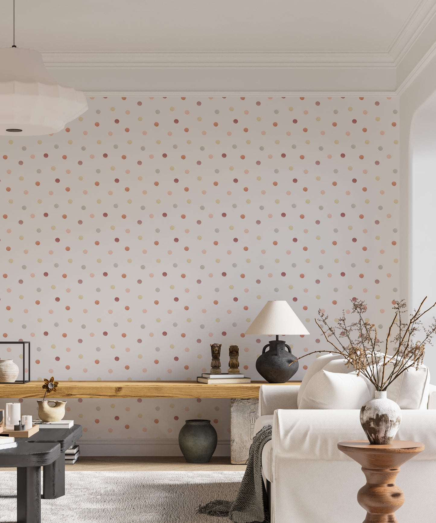 Pastel Geometric Shapes Freehand Aesthetic Polka Dots Wallpaper