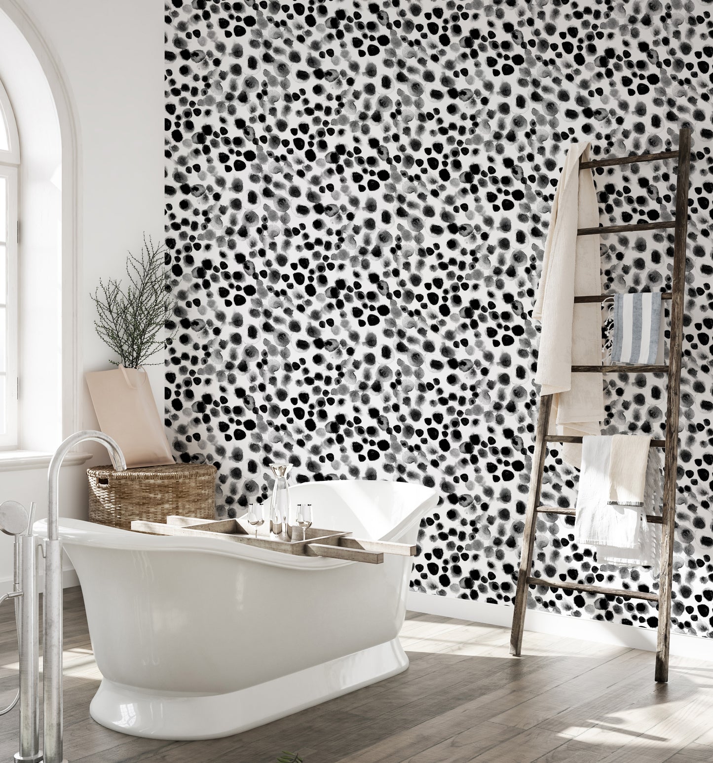 Black and White Watercolor Geometric Scattered Wallpaper