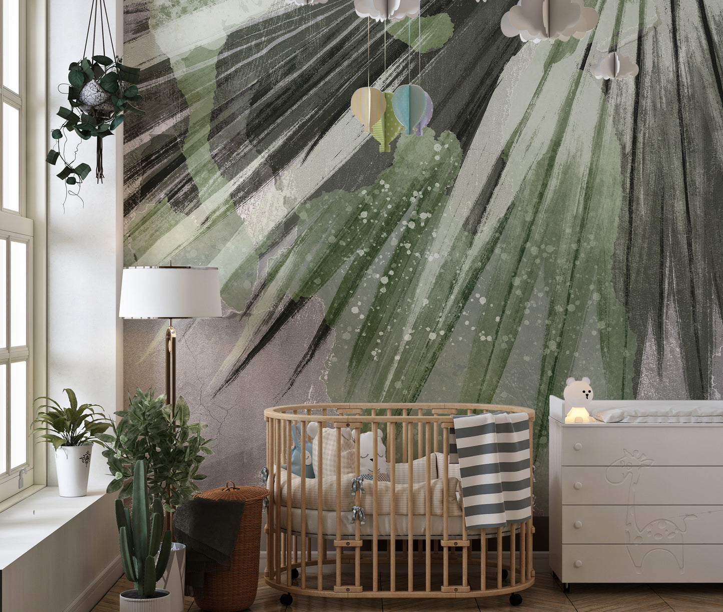 Tropical leaf mural for a nature-inspired room