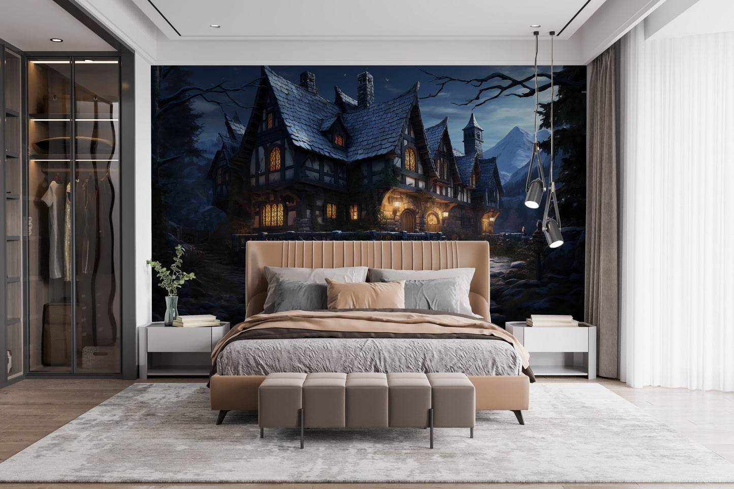 Mysterious wallpaper featuring a haunted cottage scene