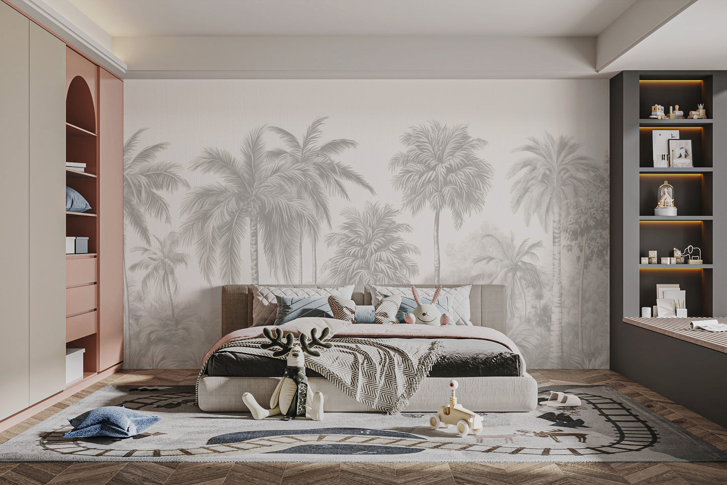 Chic beige palm trees wall mural for serene interiors