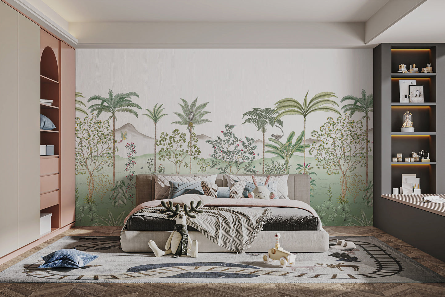 Tropical chinoiserie wallpaper in green for bold decor