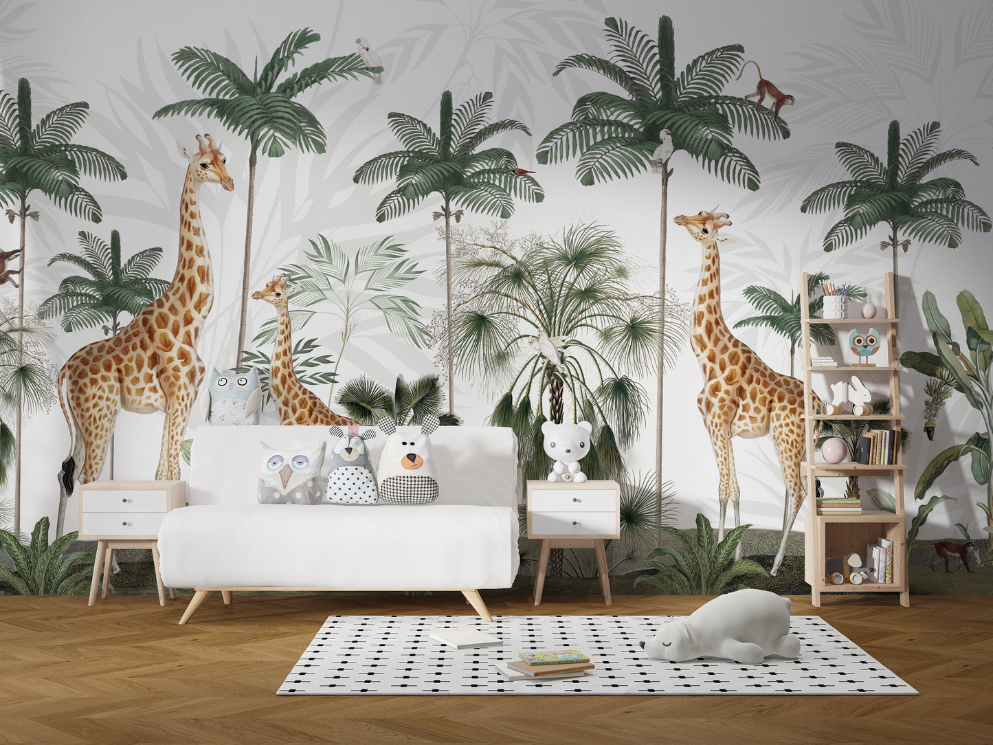 Artistic giraffe wallpaper perfect for wildlife-themed décor.