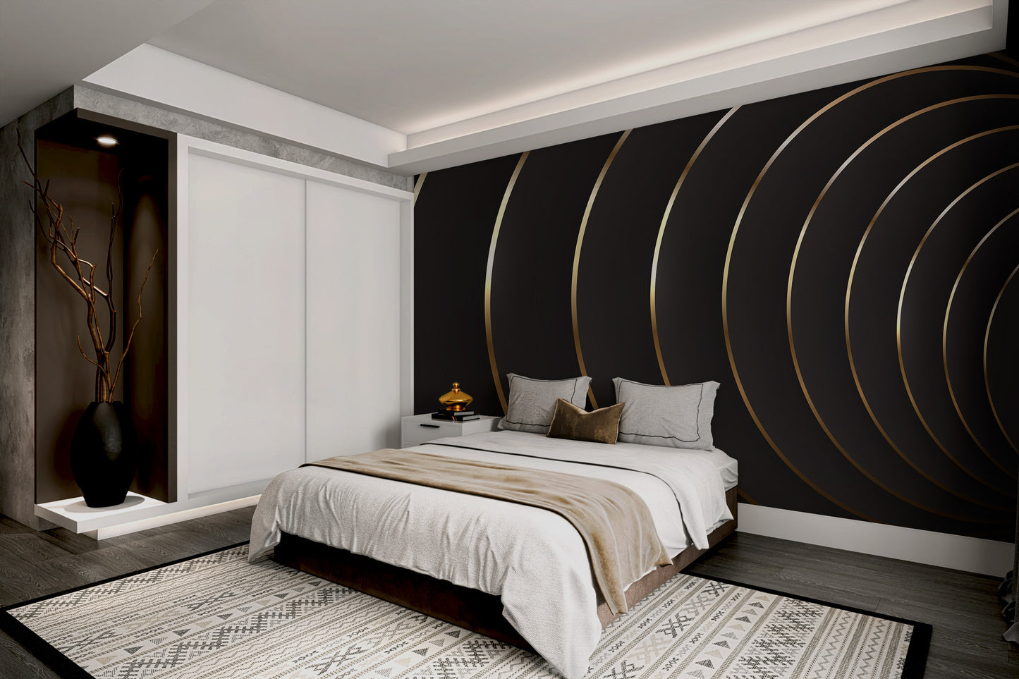 Modern geometric black and gold wall design