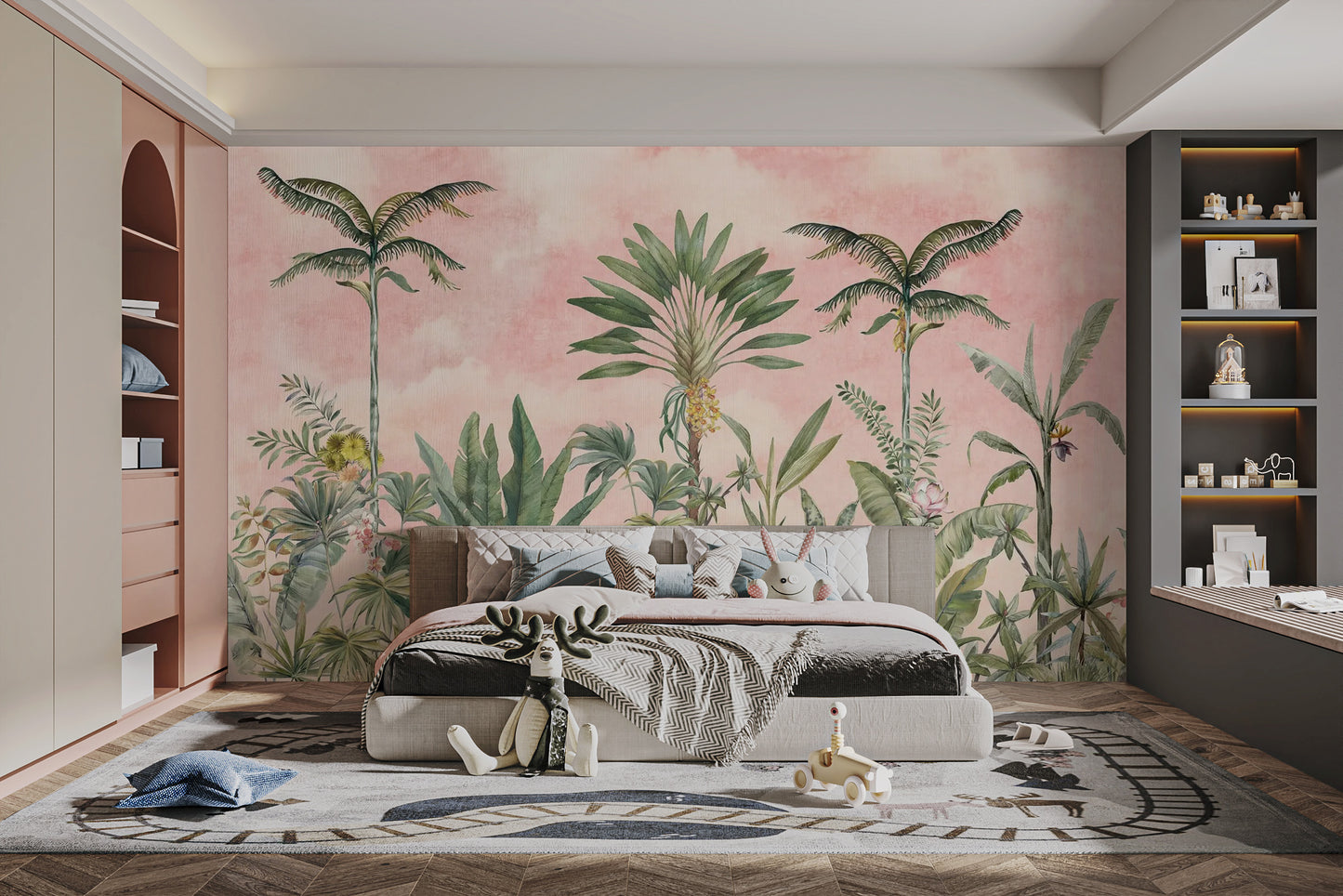 Decorative pink tropical wallpaper for elegant walls
