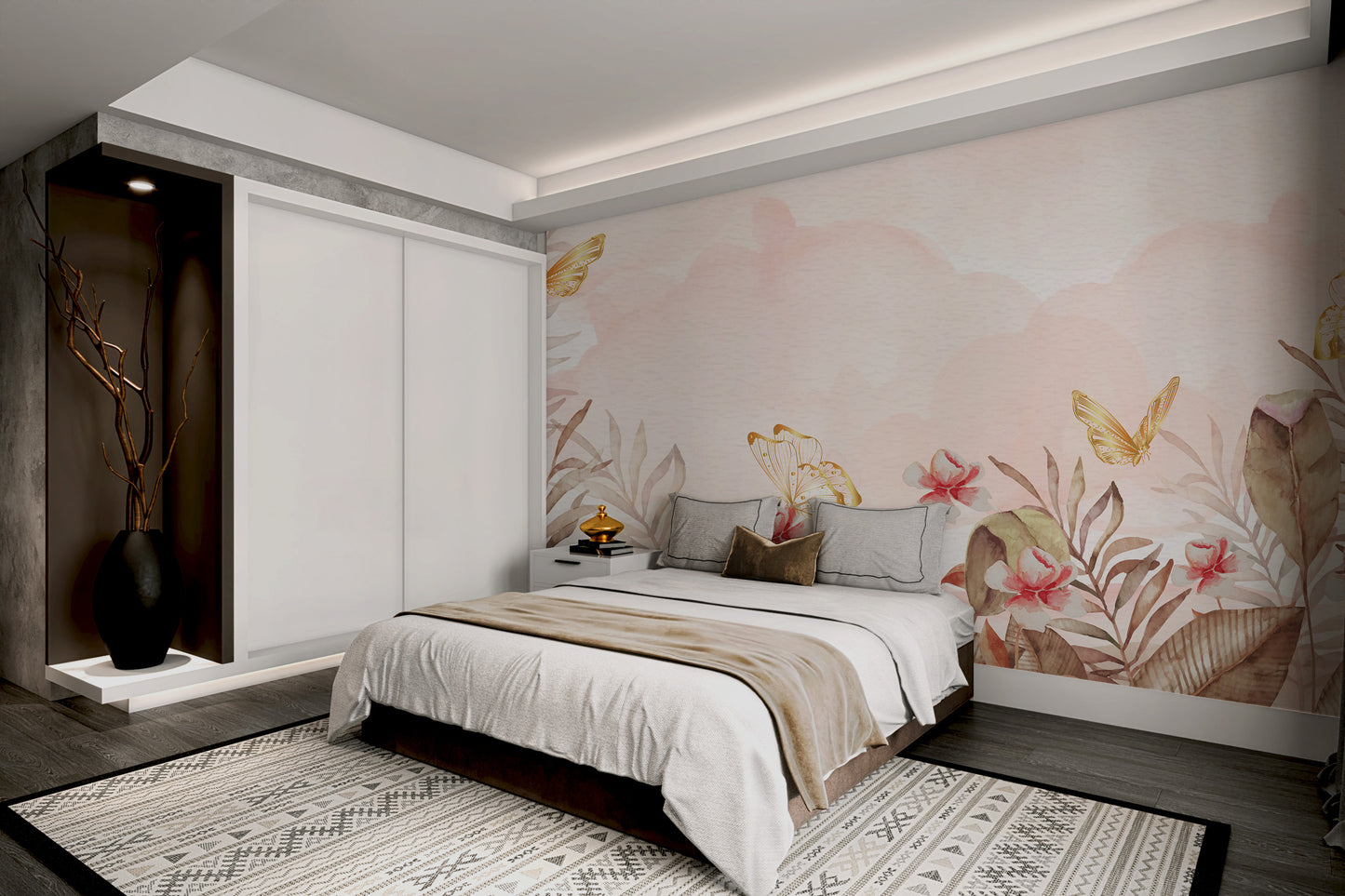 Nature-inspired wallpaper with gold accents