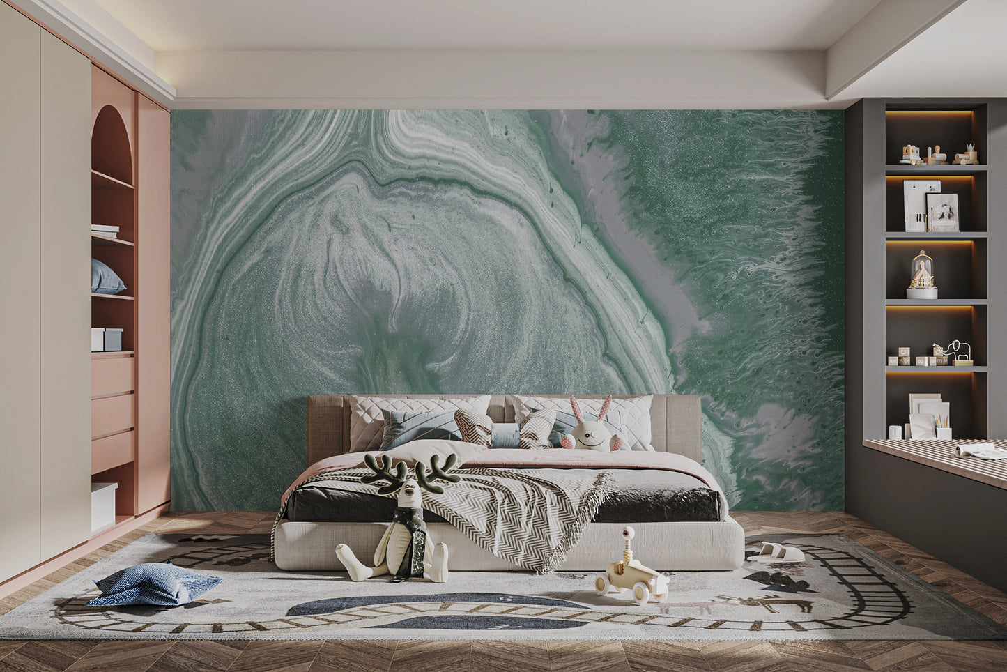 Beautiful green marble mural for a calming atmosphere