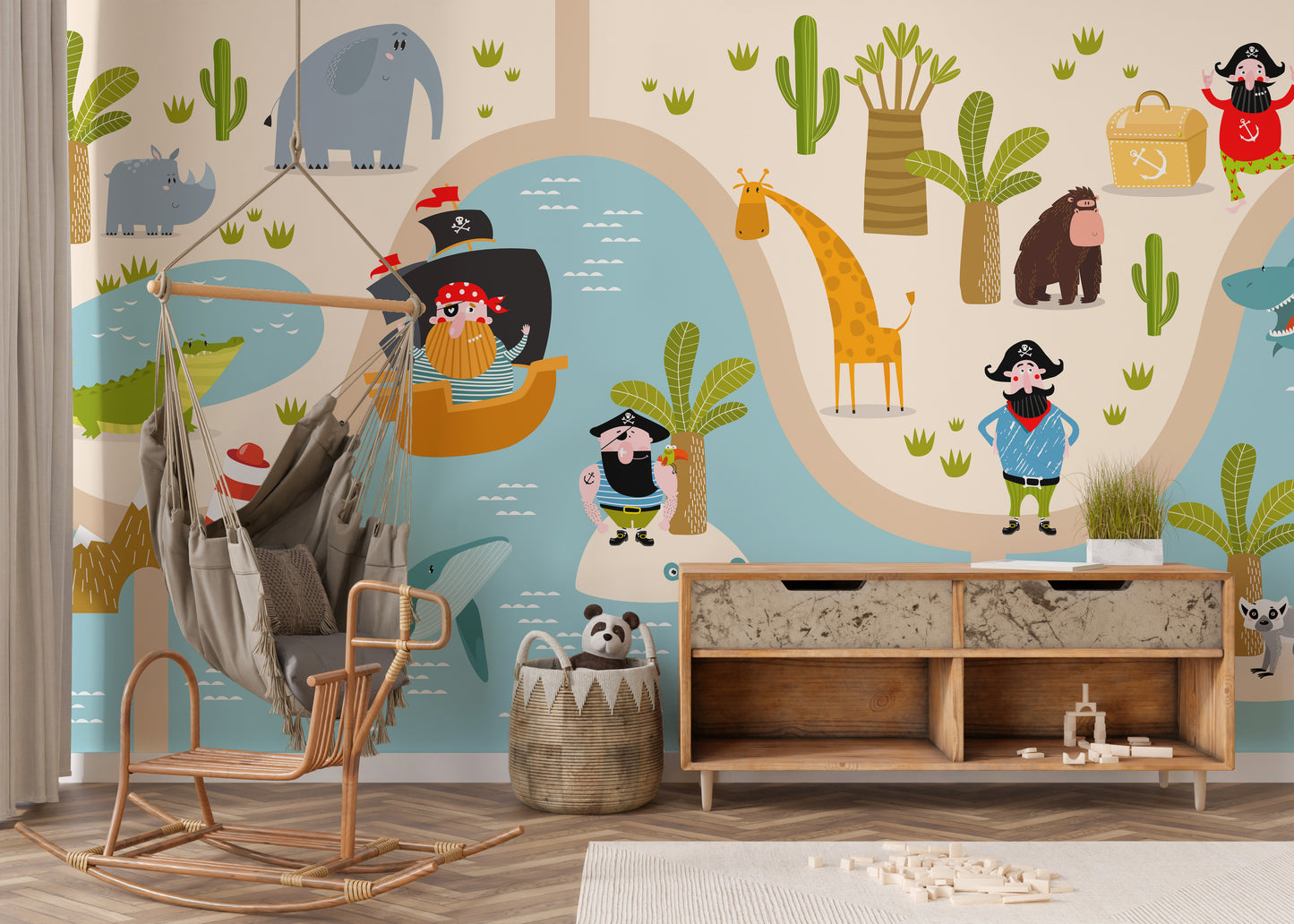 Animal pirate wallpaper for children