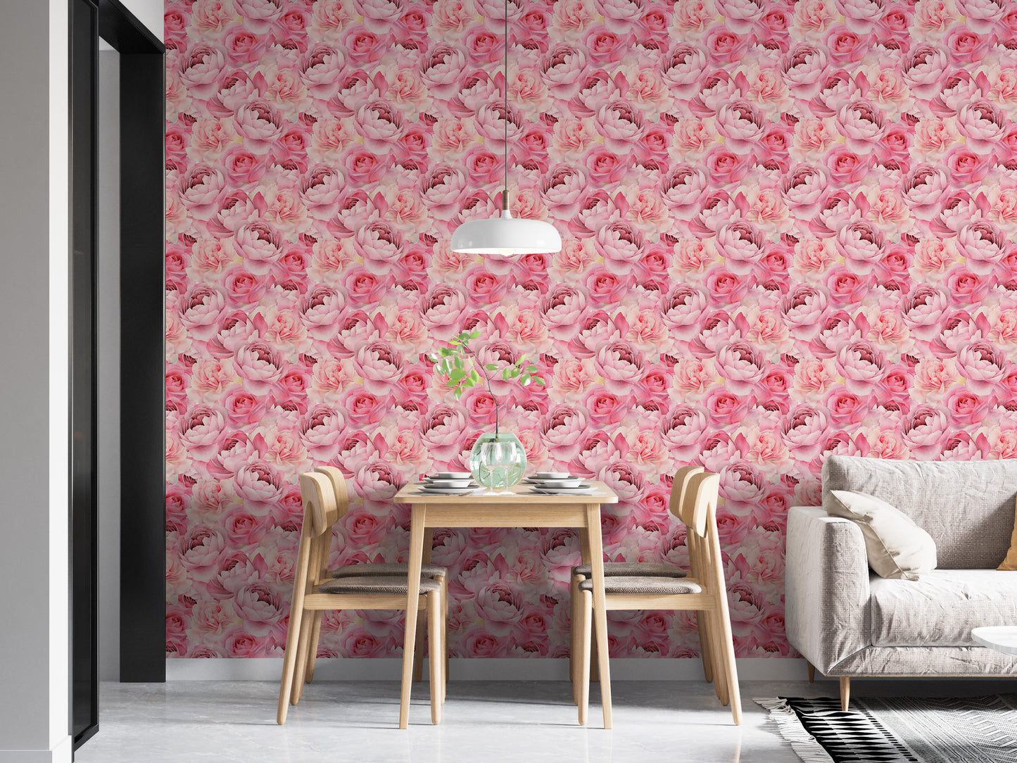 Pink Peonies Roses Wallpaper For Bedroom Wall Decor