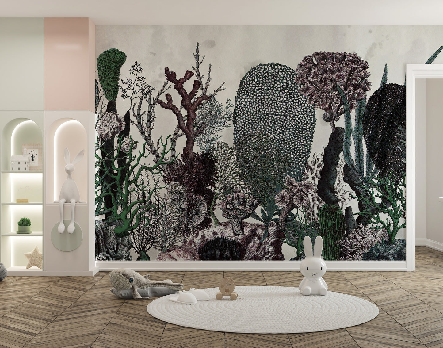 Timeless floral wallpaper in green tones