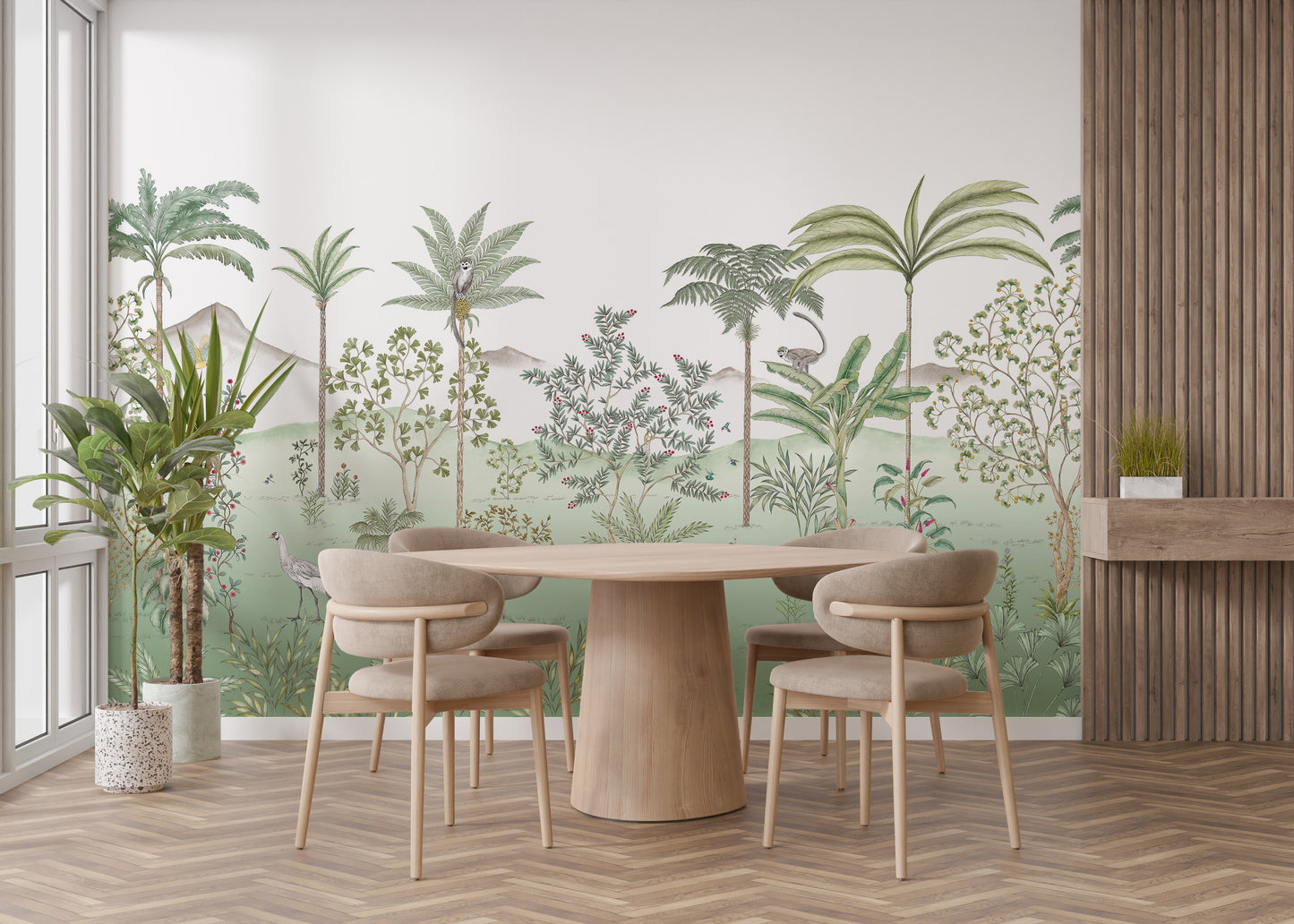 Luxurious green tropical chinoiserie wallpaper for homes