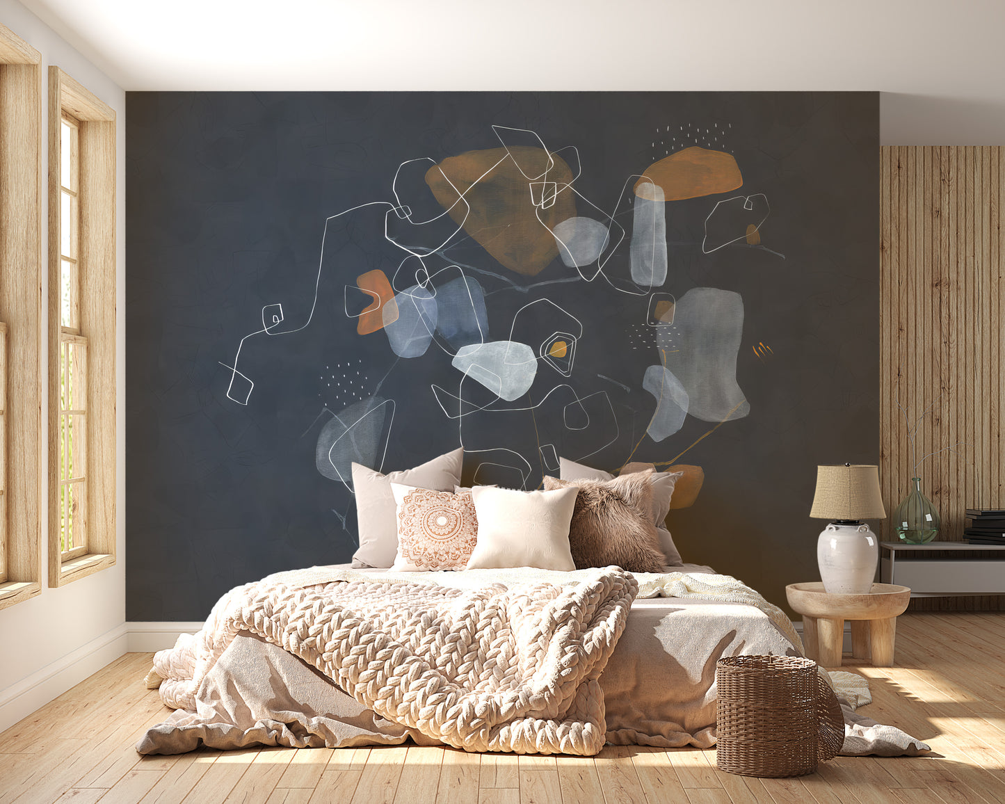 Artistic blue abstract art mural wallpaper for walls
