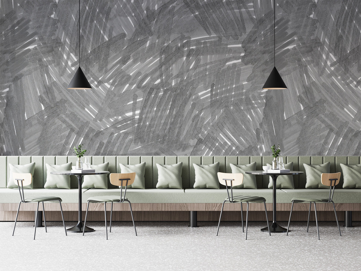 Elegant wall mural with layered grey brushstroke effects