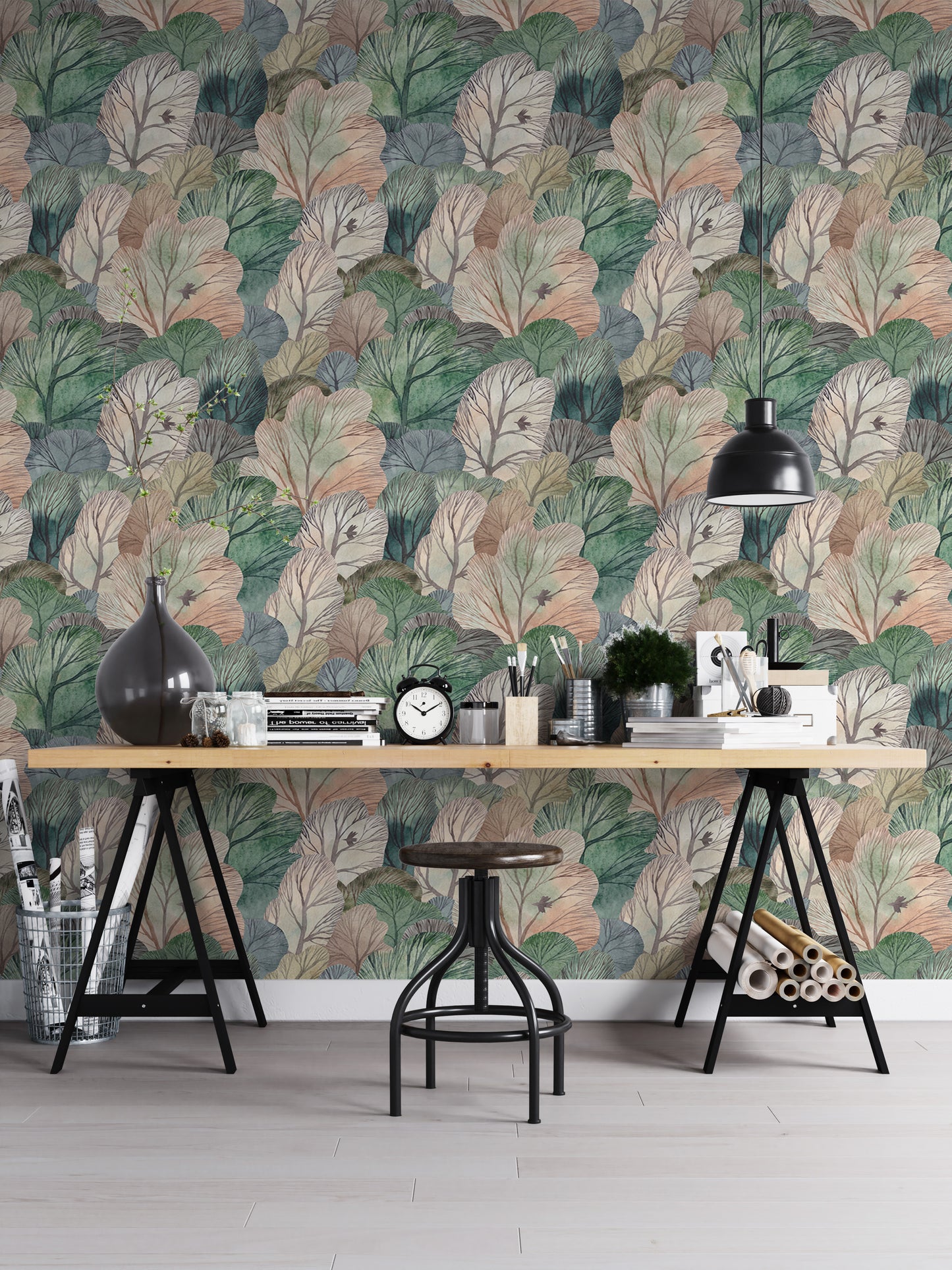 Watercolor Forest Cute Seamless Pattern Leaf Wallpaper