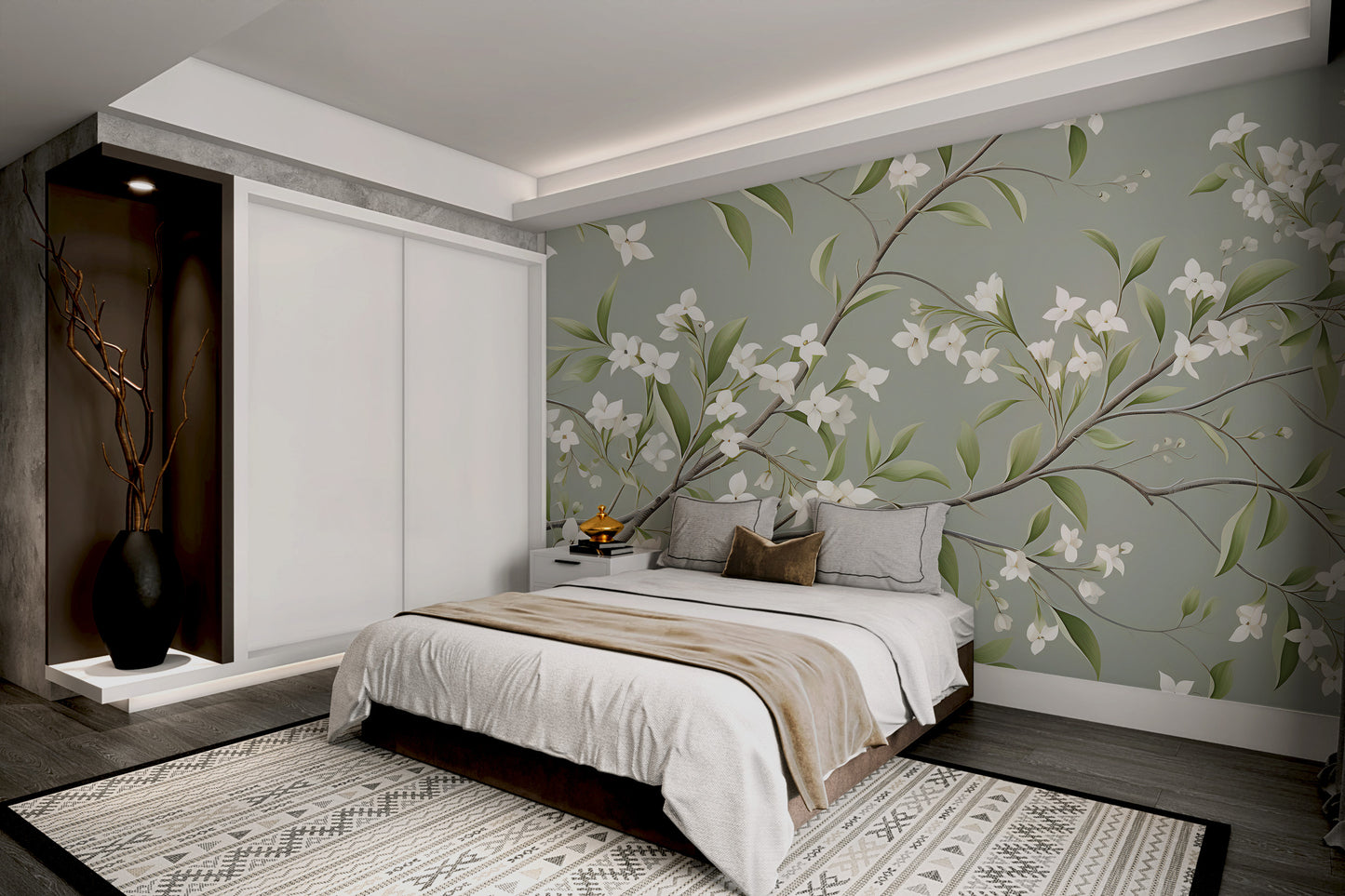 Classic floral vine design with hand-painted details