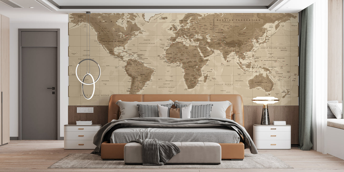 Vintage world map design wallpaper mural