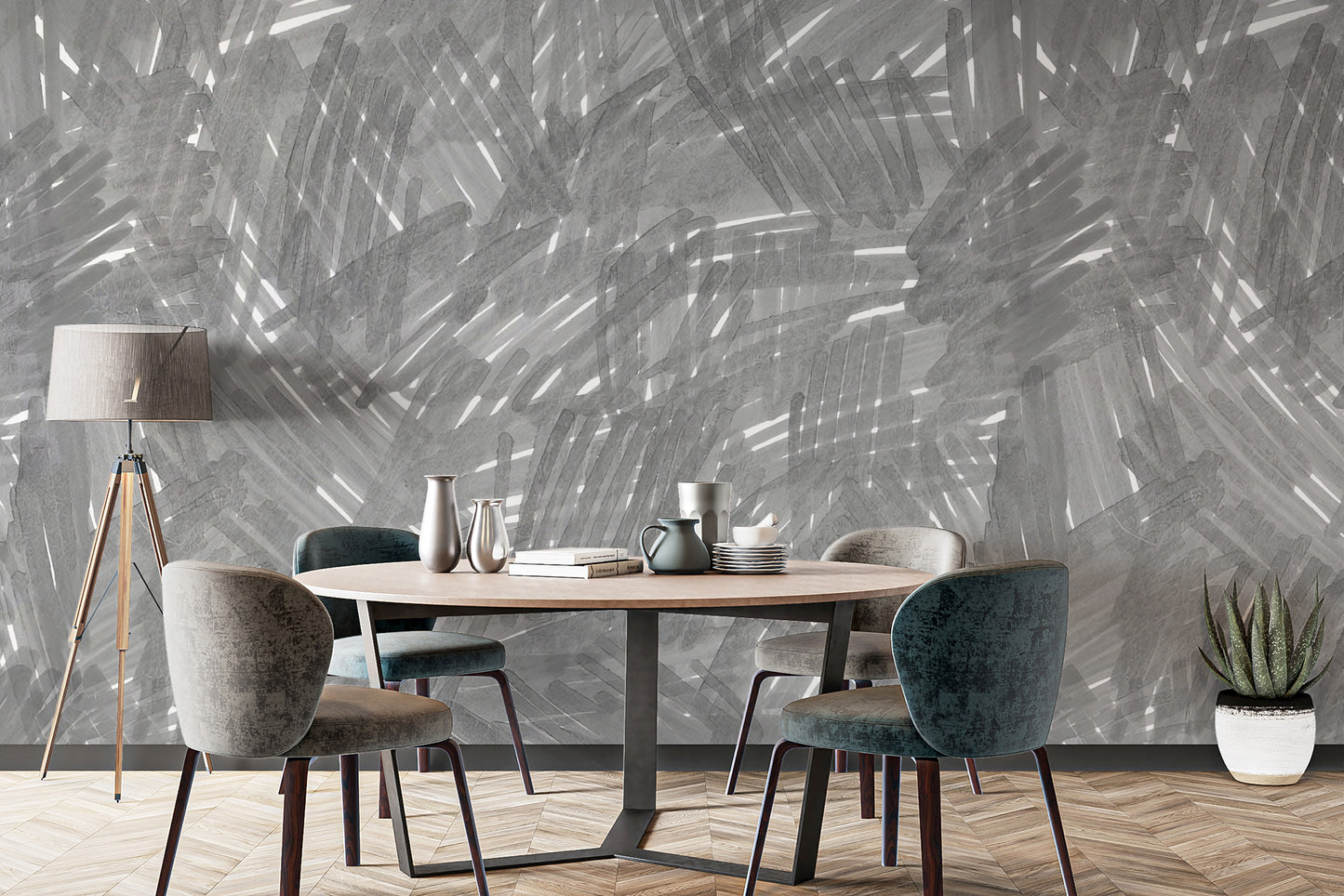 Textured wallpaper mural highlighting artistic grey strokes