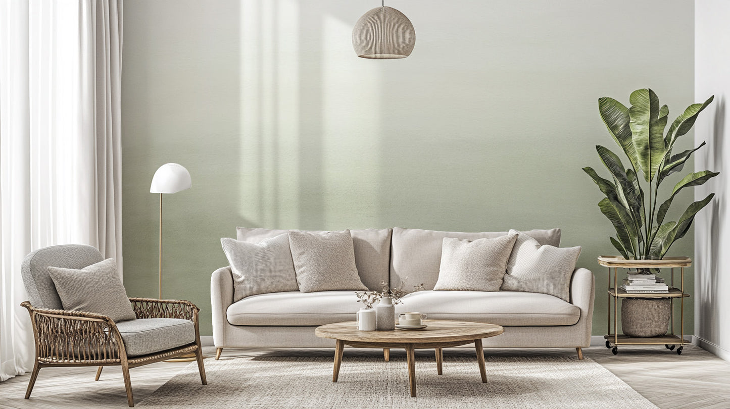 Elegant mural featuring soft olive green ombre tones