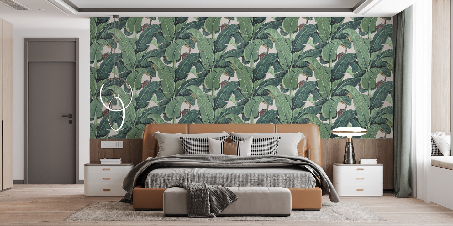 Leafy banana leaf mural tropical theme