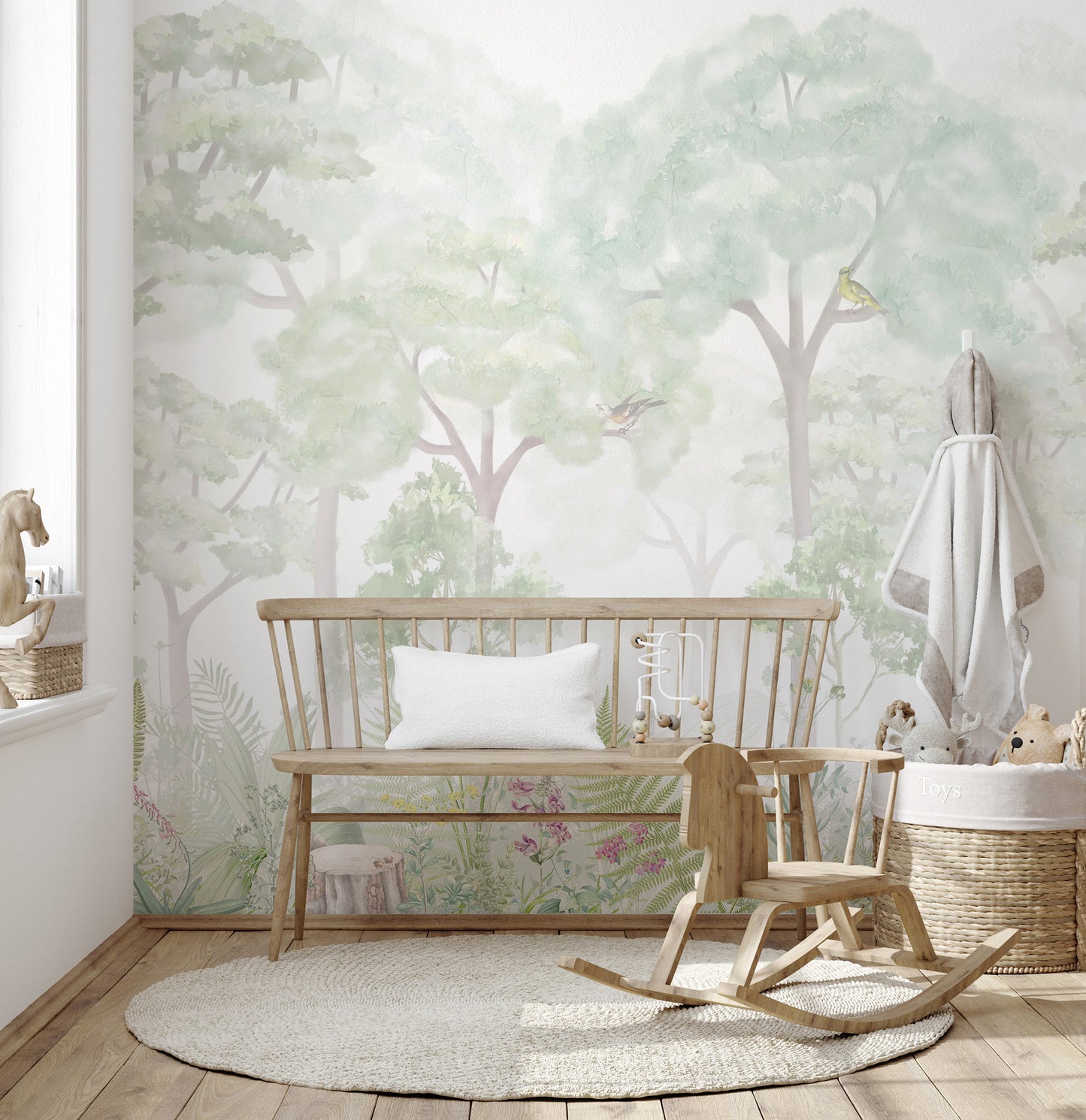 Lush serene woodland wallpaper mural for tranquil rooms