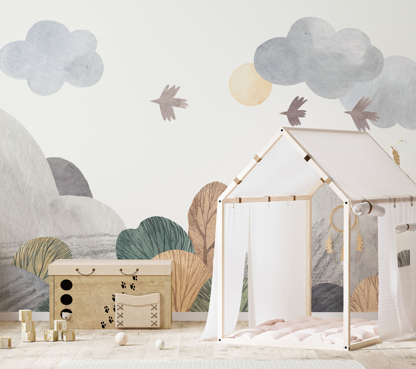 Nature-inspired abstract mural for calm decor