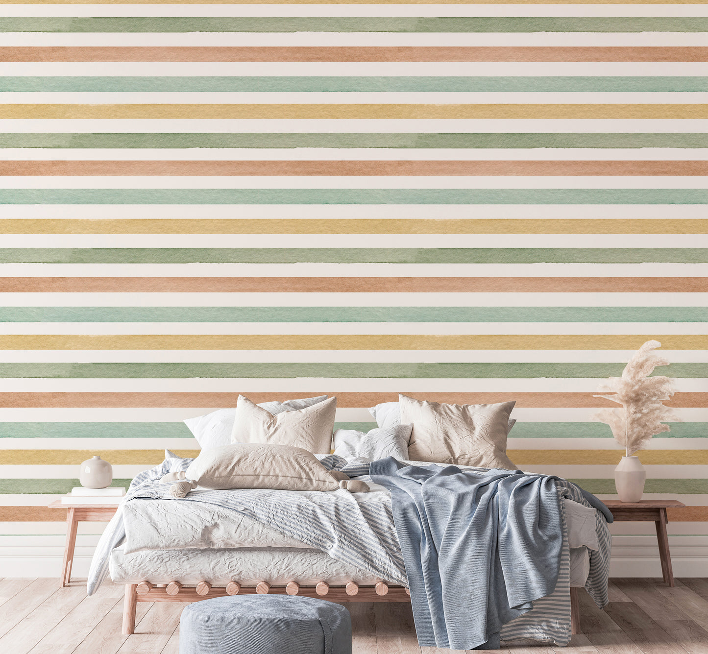 Colorful Watercolor Abstract Striped Wallpaper For Walls