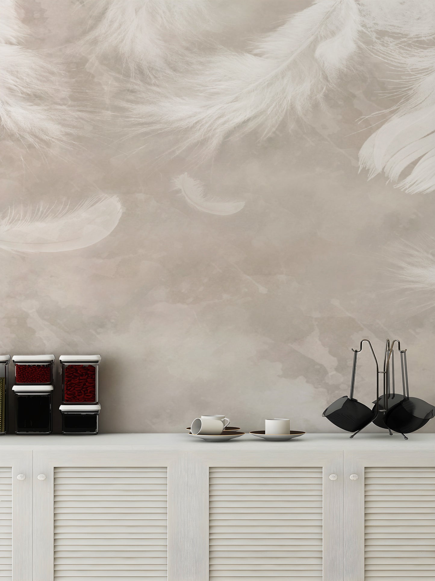 Ethereal feather drift mural for peaceful decor