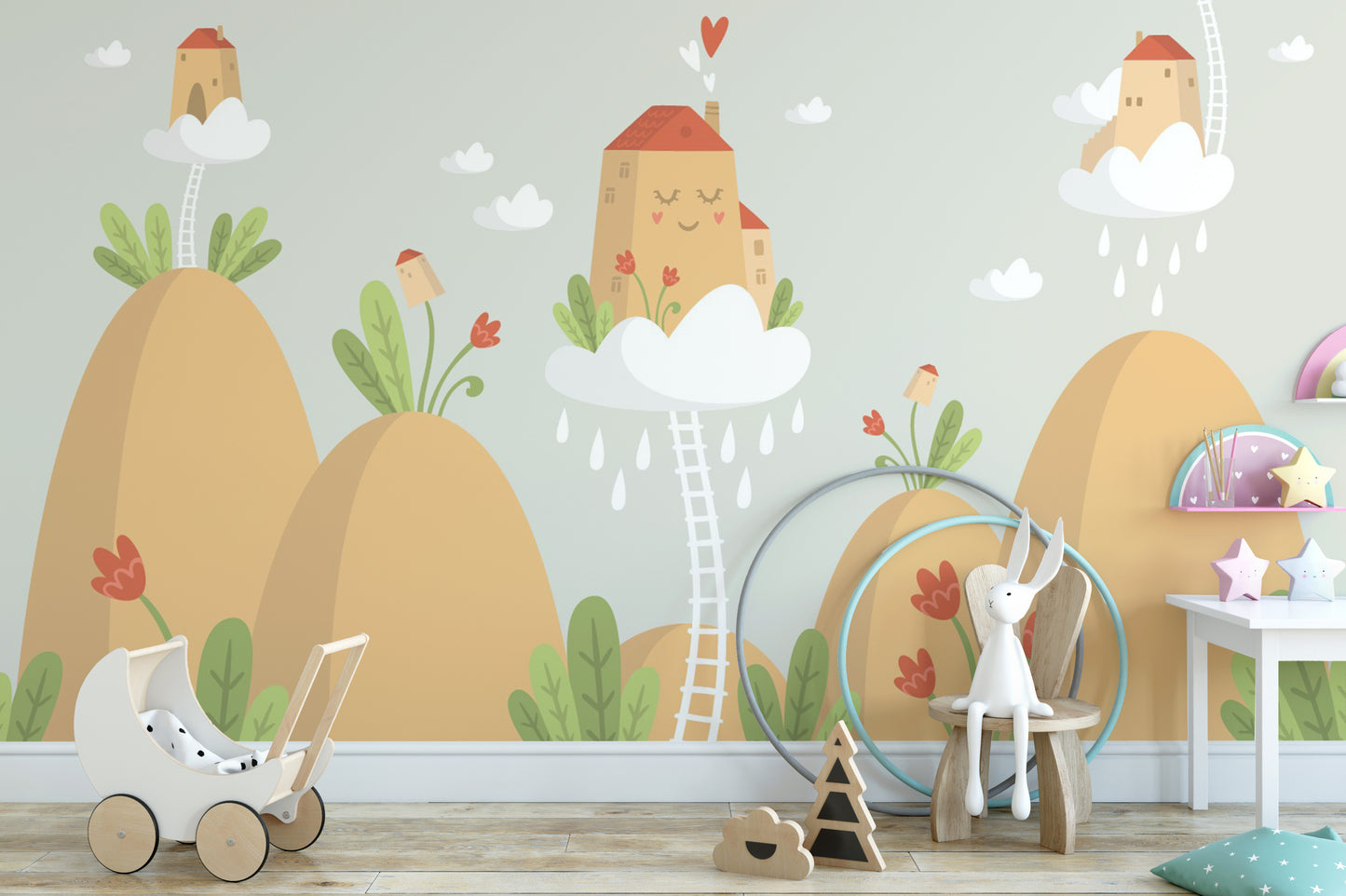 Earth-tone mountain mural for walls