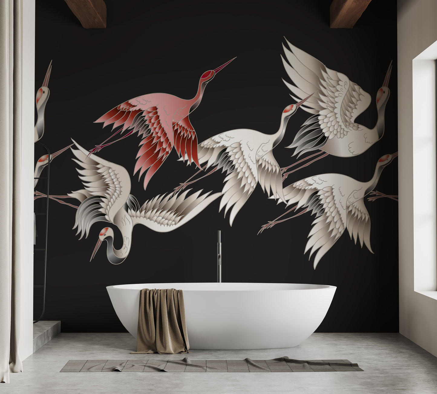 Wallpaper mural featuring graceful cranes