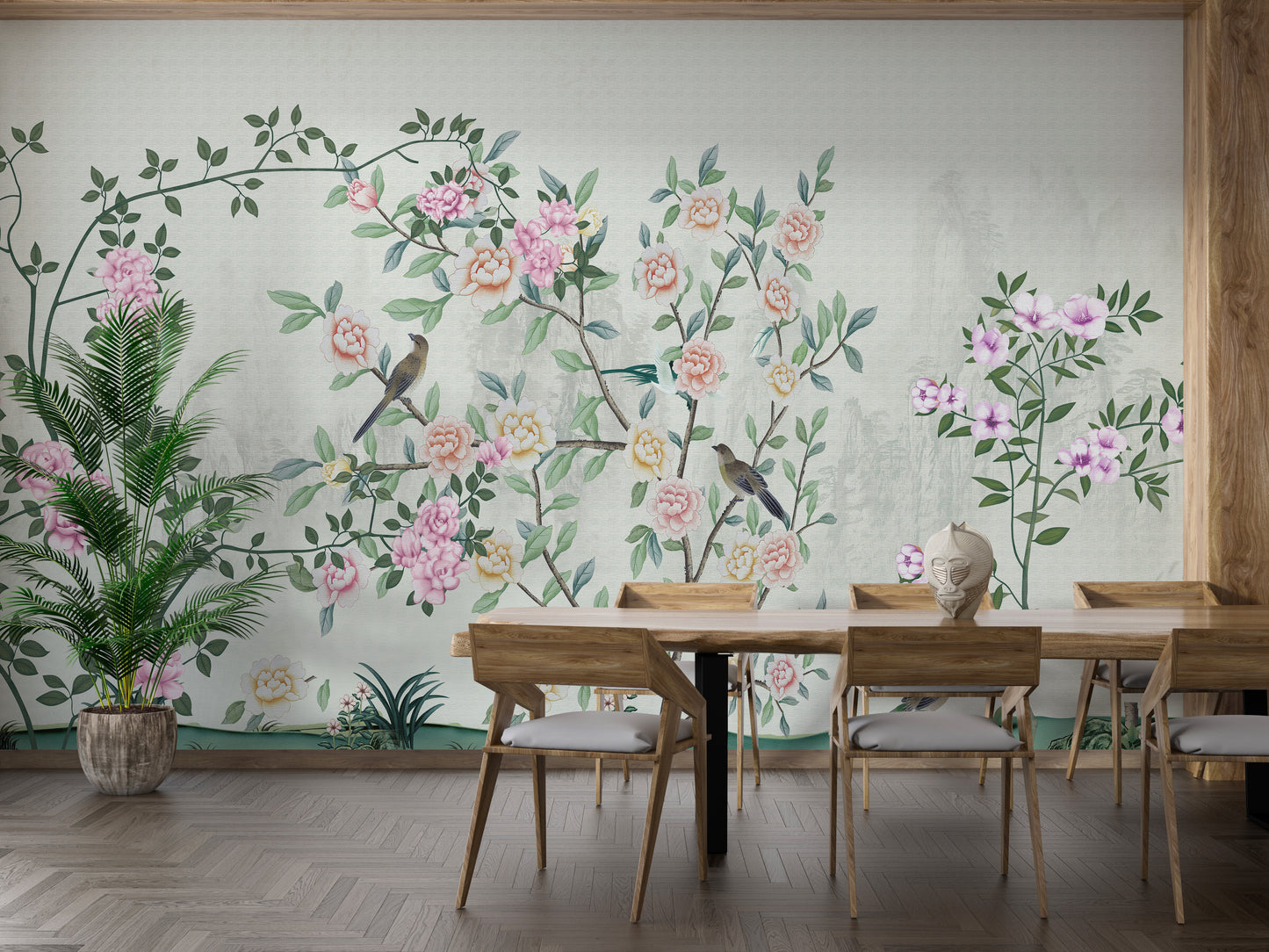 Romantic garden-inspired wall mural.