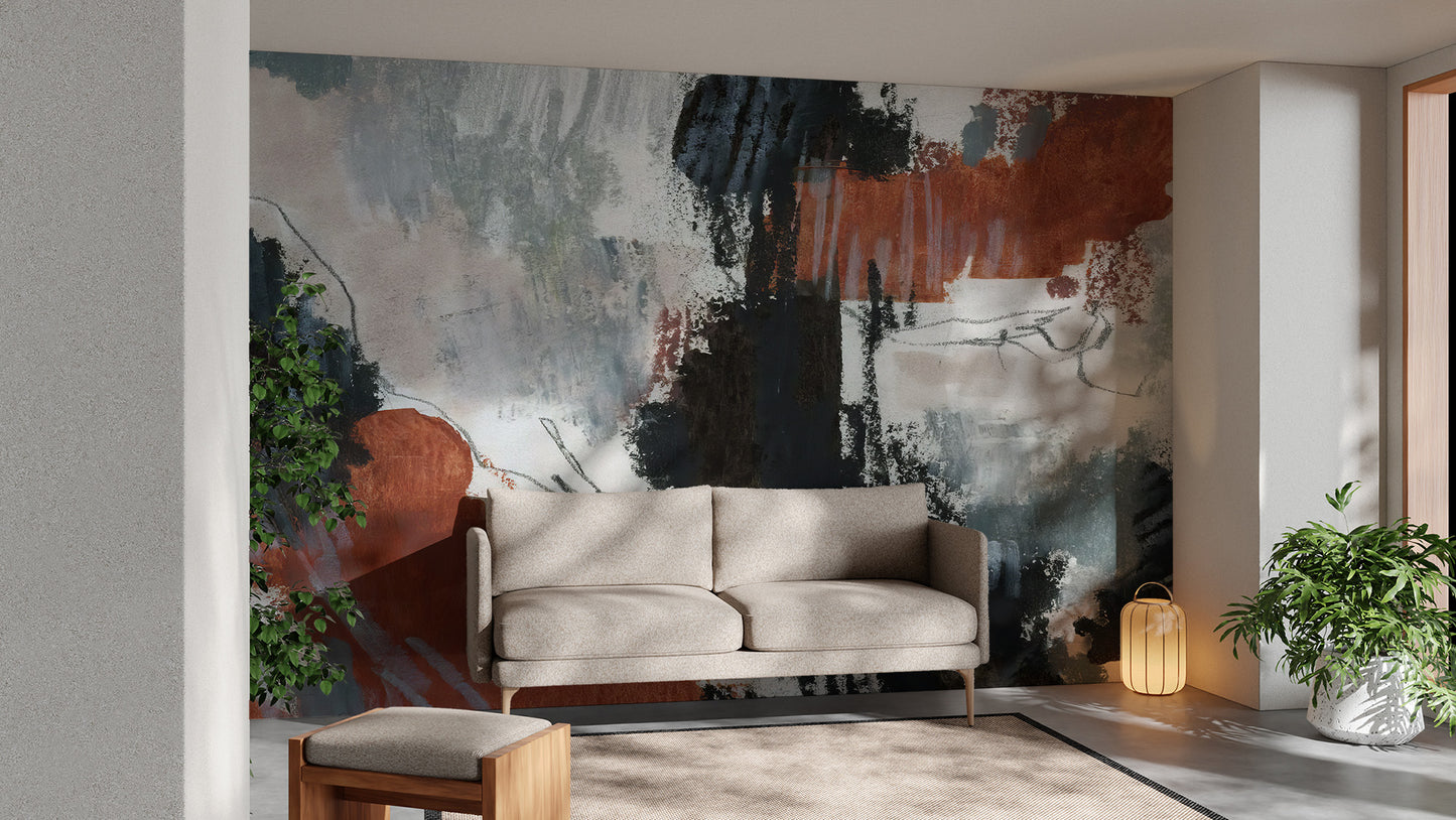 Abstract mural featuring bold, painted color patterns
