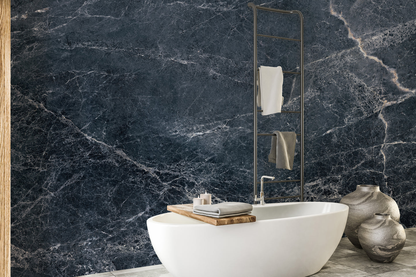 Midnight marble mural for refined decor
