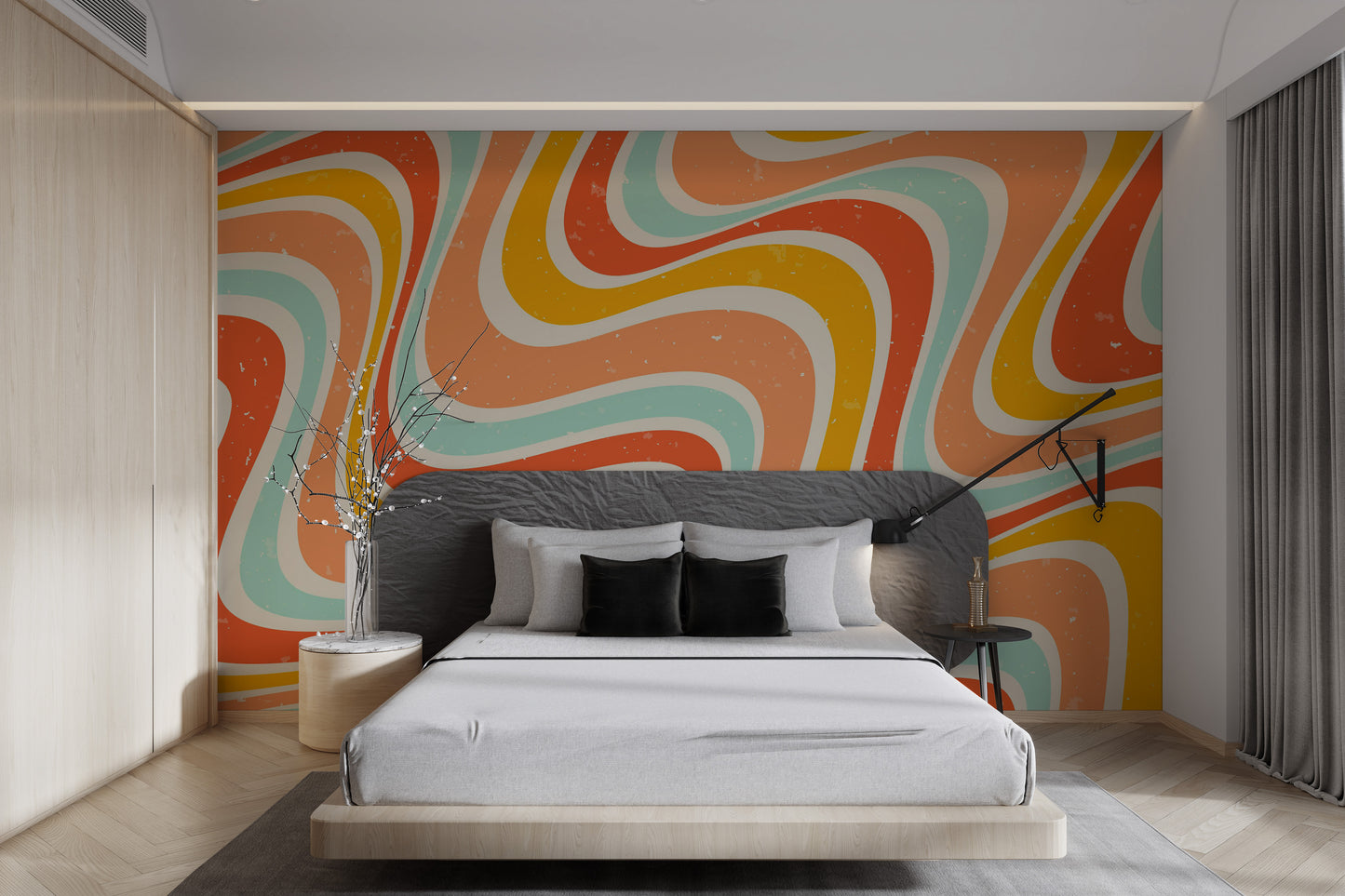 Mid-century modern wavy wallpaper with a seamless look