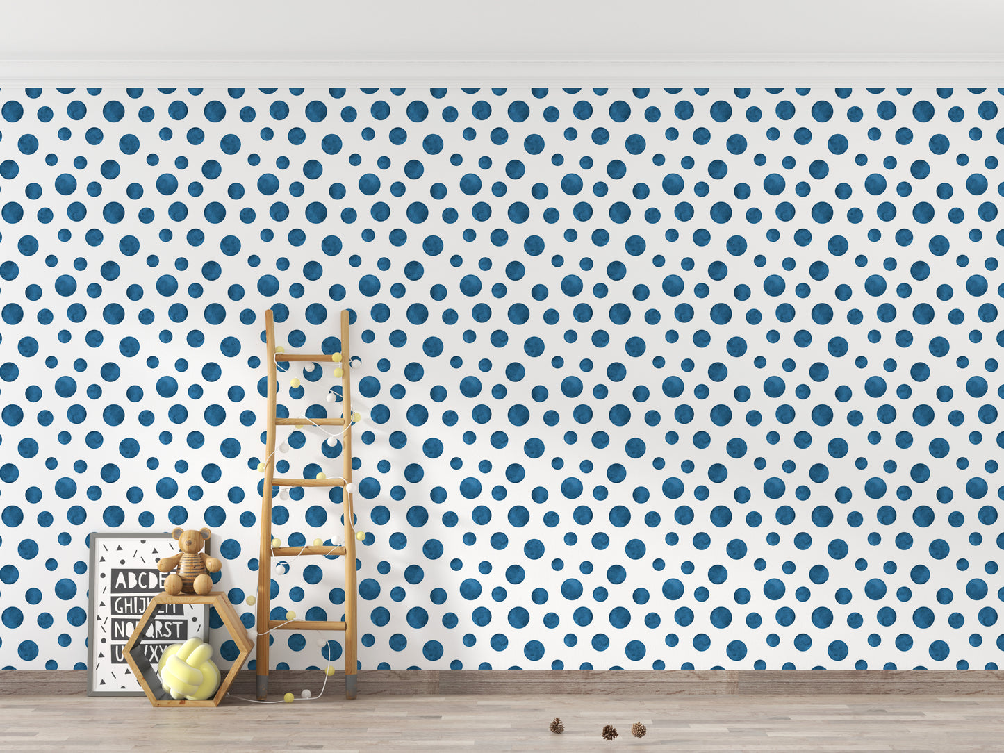 Navy Blue Indigo Watercolor Polka Dots Wallpaper